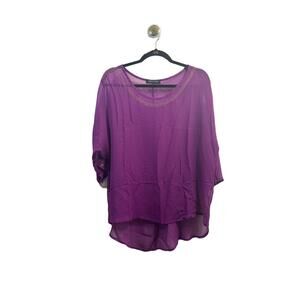 Fashion To Figure Blouse Size 1X Purple Sheer Studded Elbow-length Open Sleeve